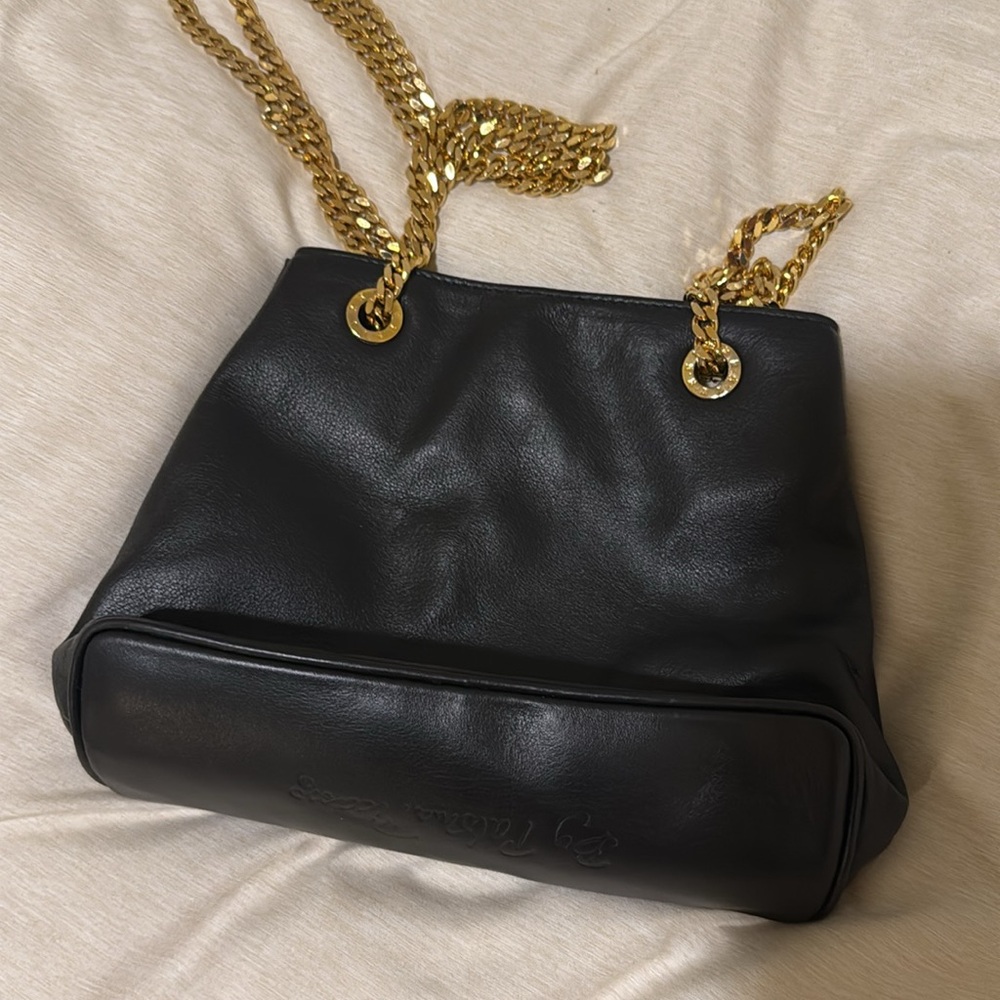 Paloma Picasso Black Leather Shoulder Bag with Gold Chain - Picture 6 of 11